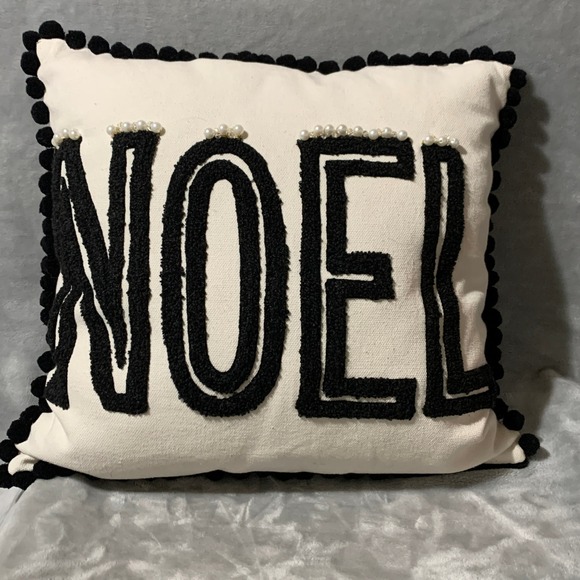 Other - Holiday Noel Pillow Black White Pom Pom Pearl Embellished Throw Pillow Christmas
